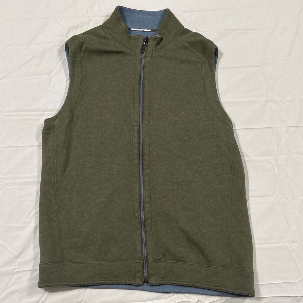 Tommy Bahama Men's Olive Green Reversible Full-Zip Fleece Vest